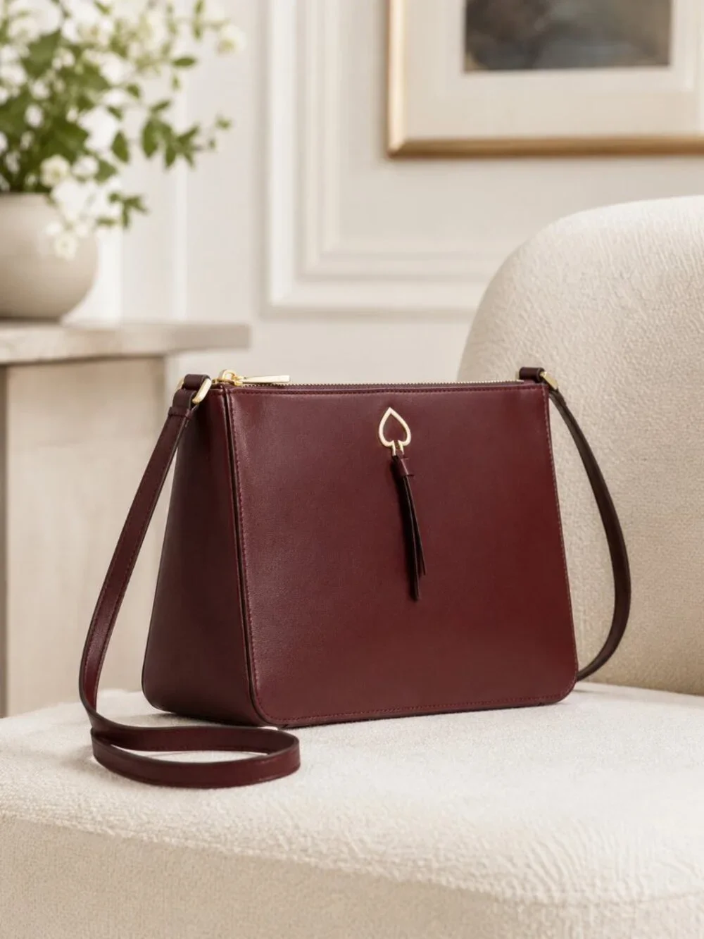 Kate Spade Maroon Refined Grain Leather Crossbody Bag NWT